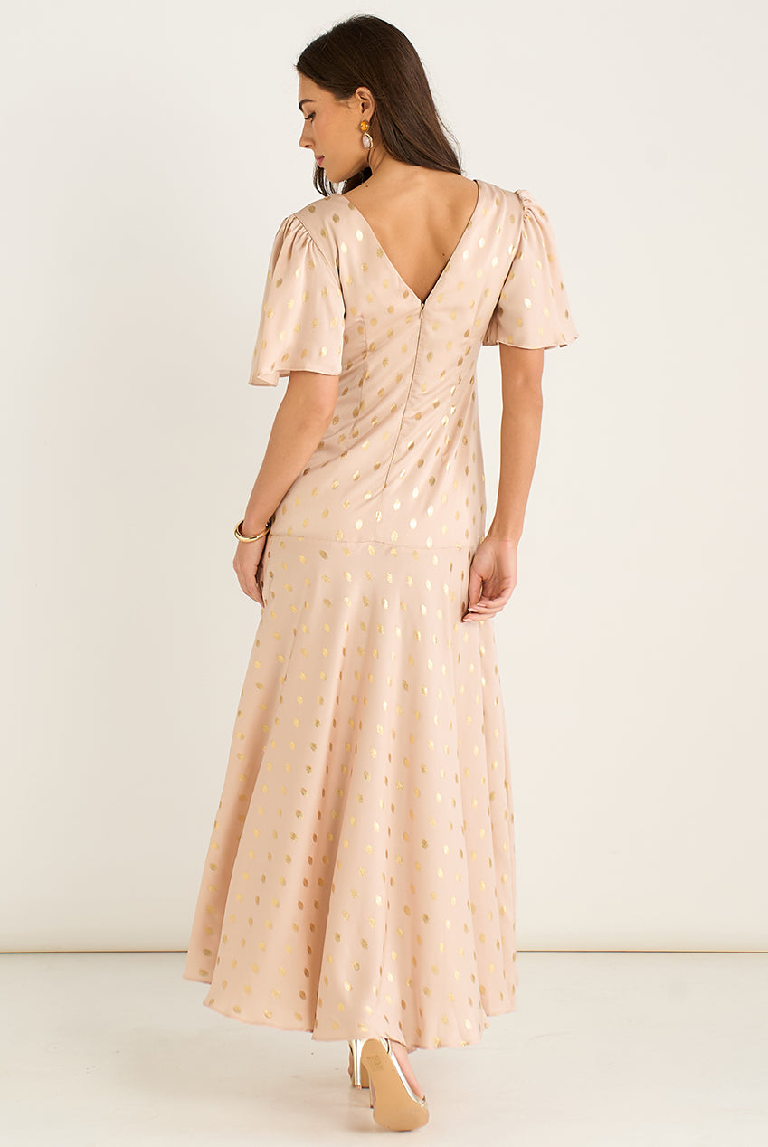 Stone Angel Sleeves Foil Pattern Maxi Dress GL956A