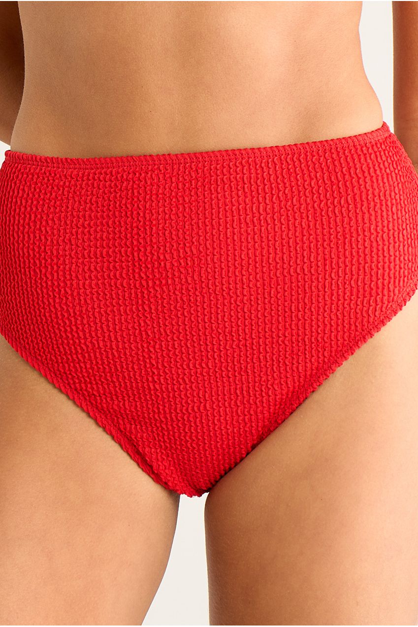 Red Textured High Waist Bikini Bottom GL978B
