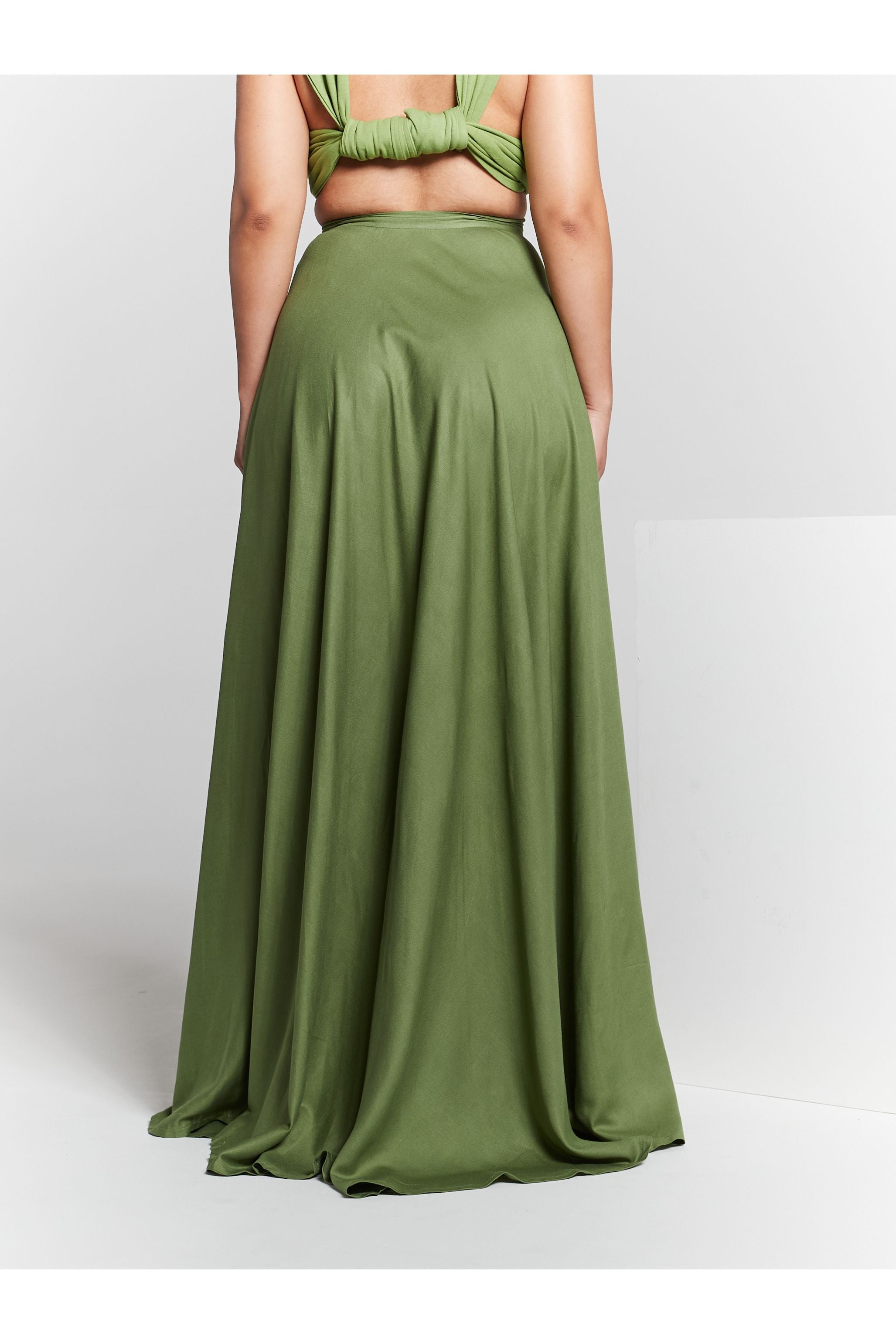 Olive Green High Waisted Maxi Skirt INF20281