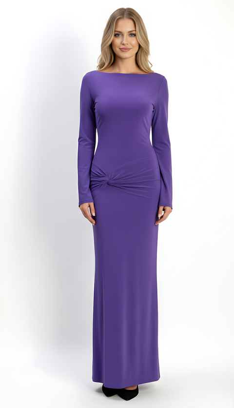 Purple Backless Slinky Knot Waist Bodycon Maxi Dress by Avinci