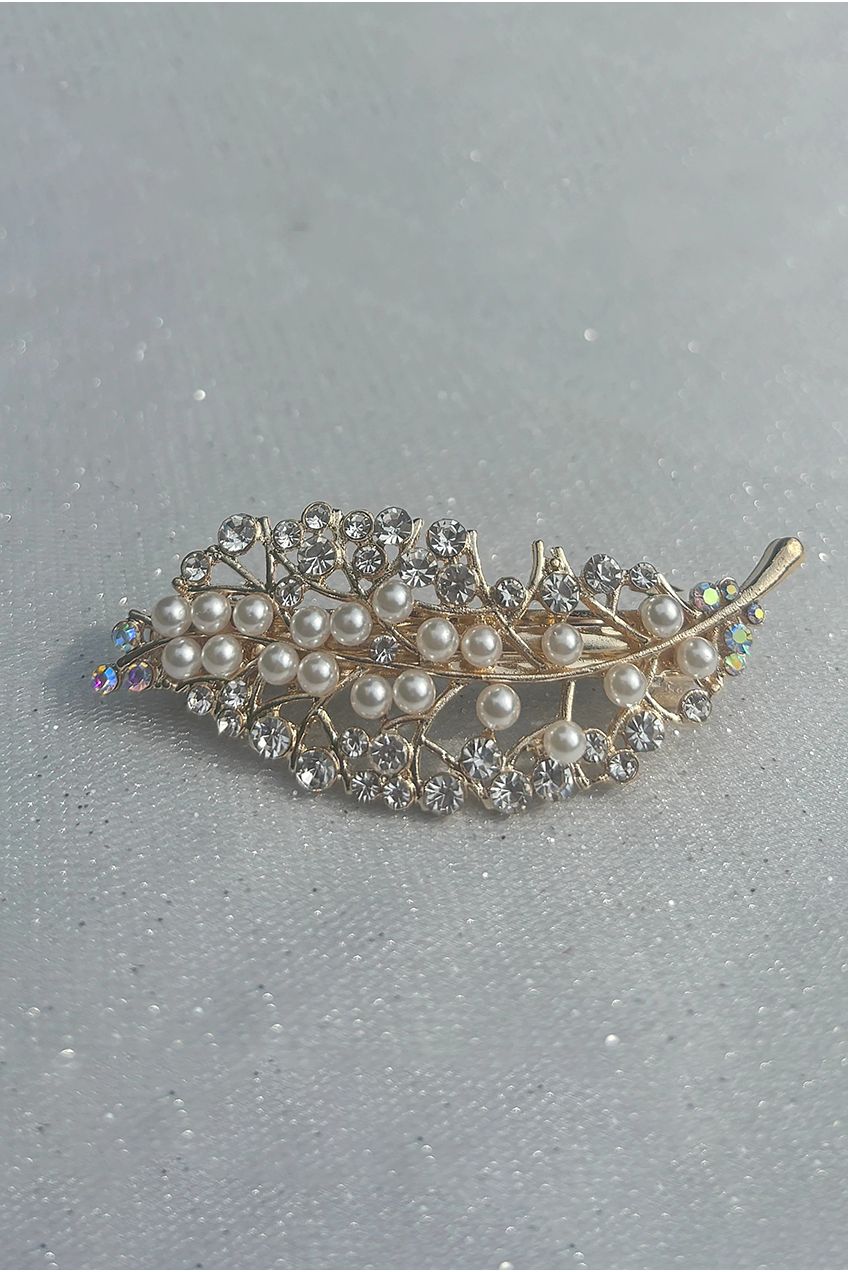 Gold Pearl Hair Clip With Diamante Clip300