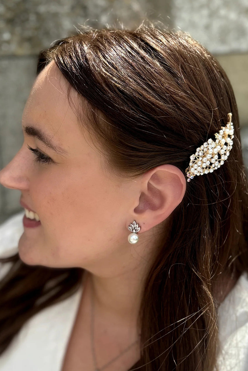 Gold Pearl Hair Clip With Diamante Clip300