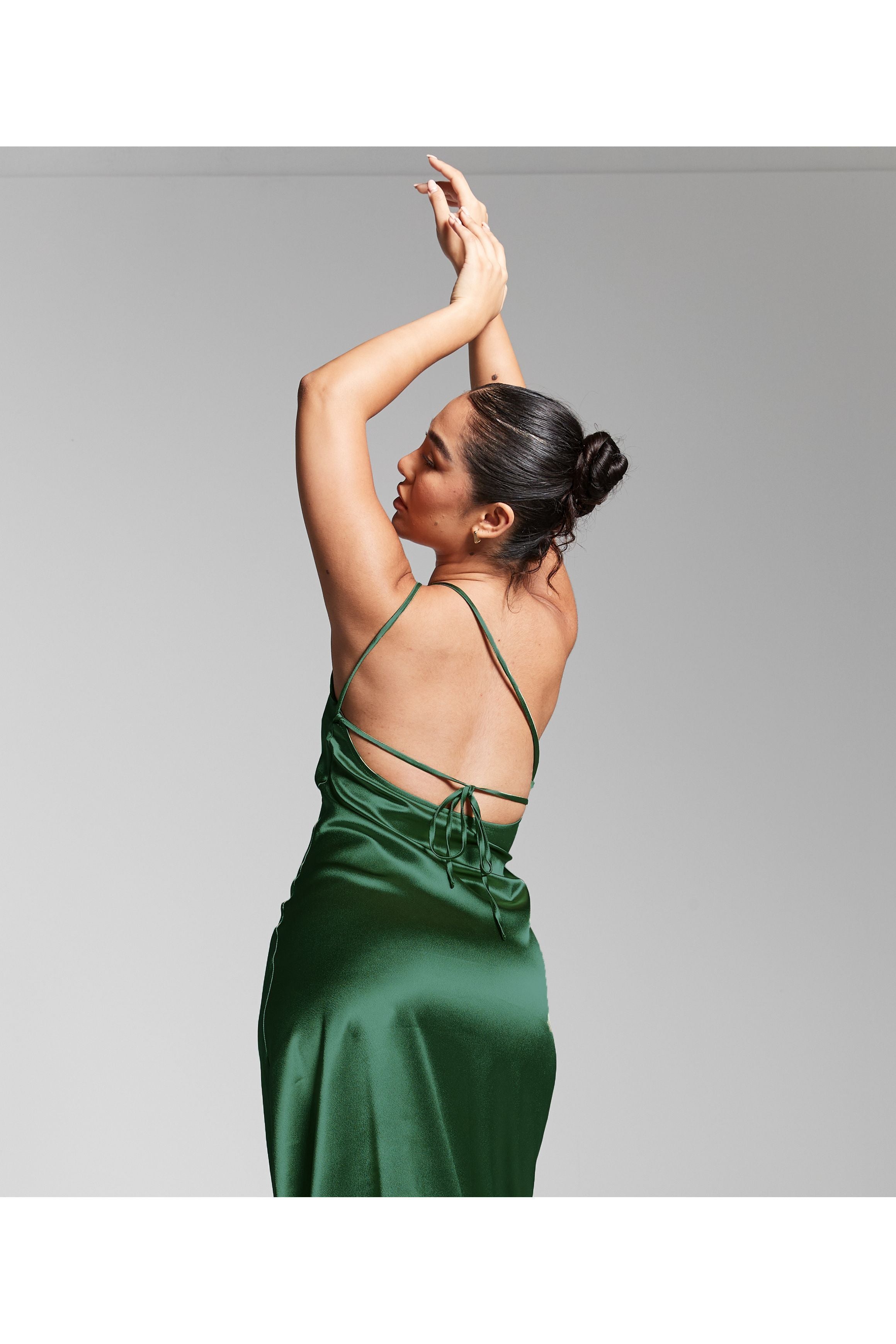 Emerald Green One Shoulder Silky Maxi Dress INF20278