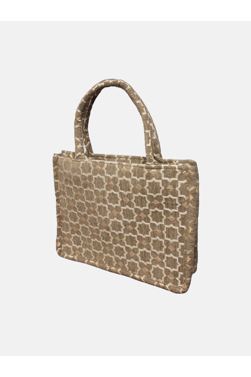 Moroccan Geometric Print Fabric Tote Bag In Grey 8005