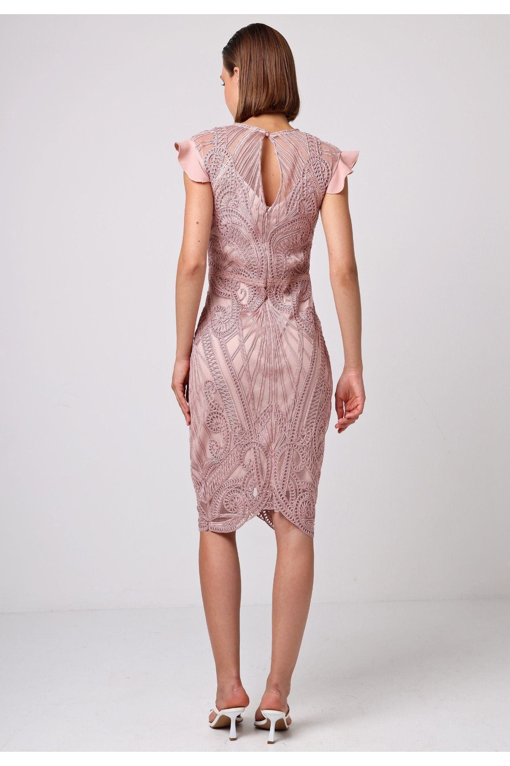 Bodycon Lace Midi Dress In Rose Pink H028654PNKF