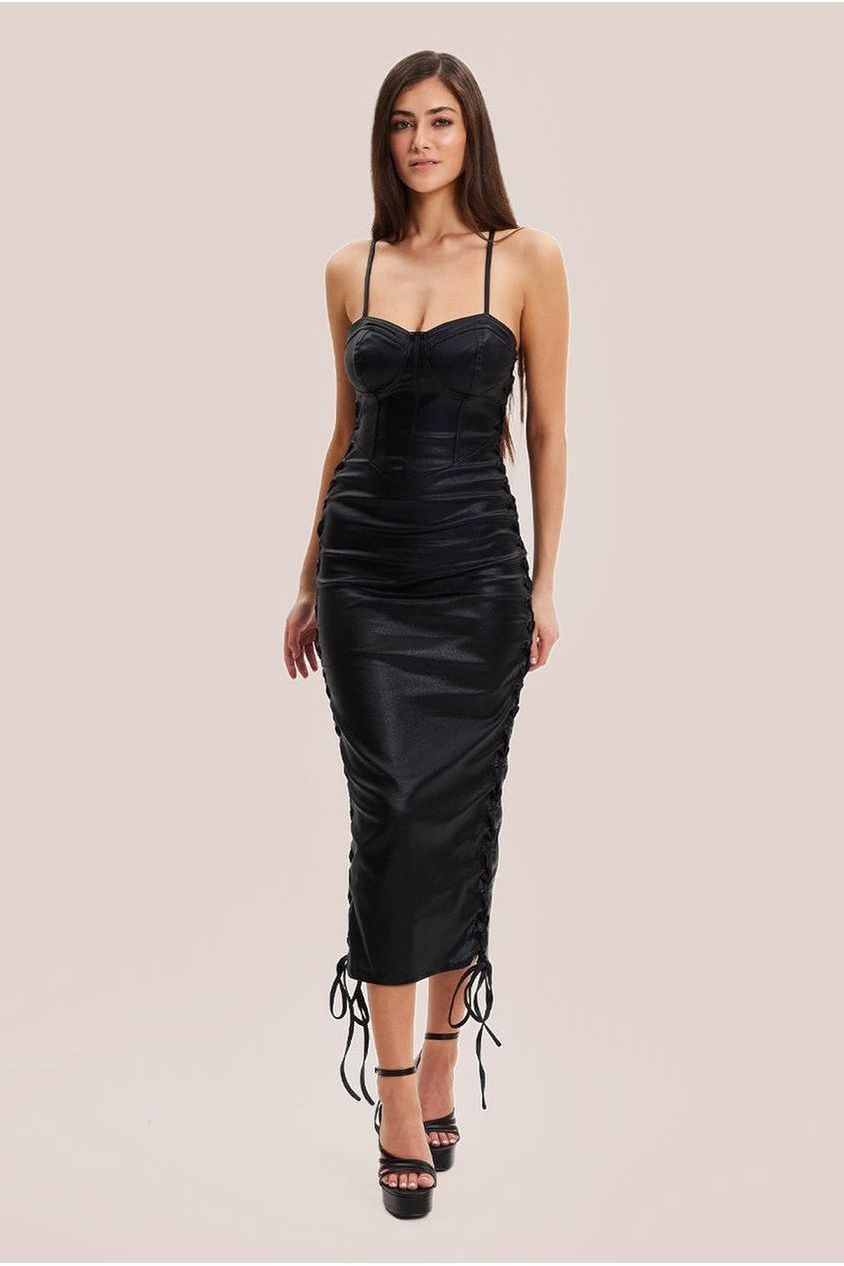 Metallic Foil Black Lycra Eyelet Dress H5-DML019