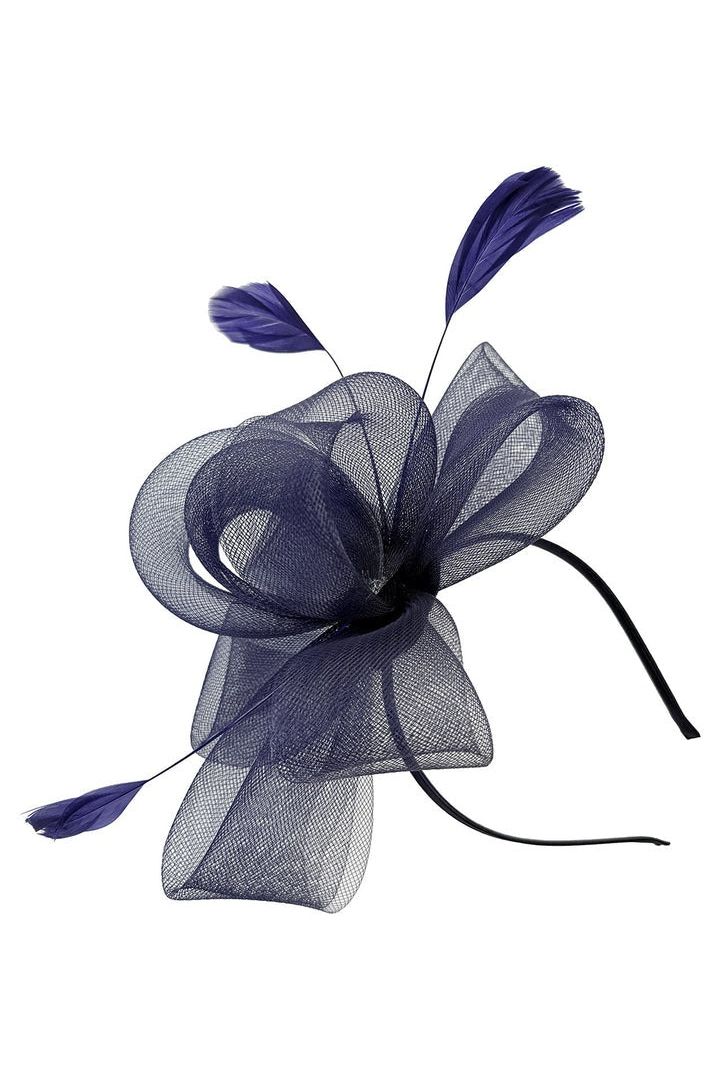 Flower & Feathers Fascinator Hat With Headband & Clip In Navy HA300715
