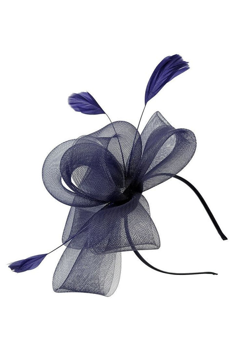 Flower & Feathers Fascinator Hat With Headband & Clip In Navy by SVNX