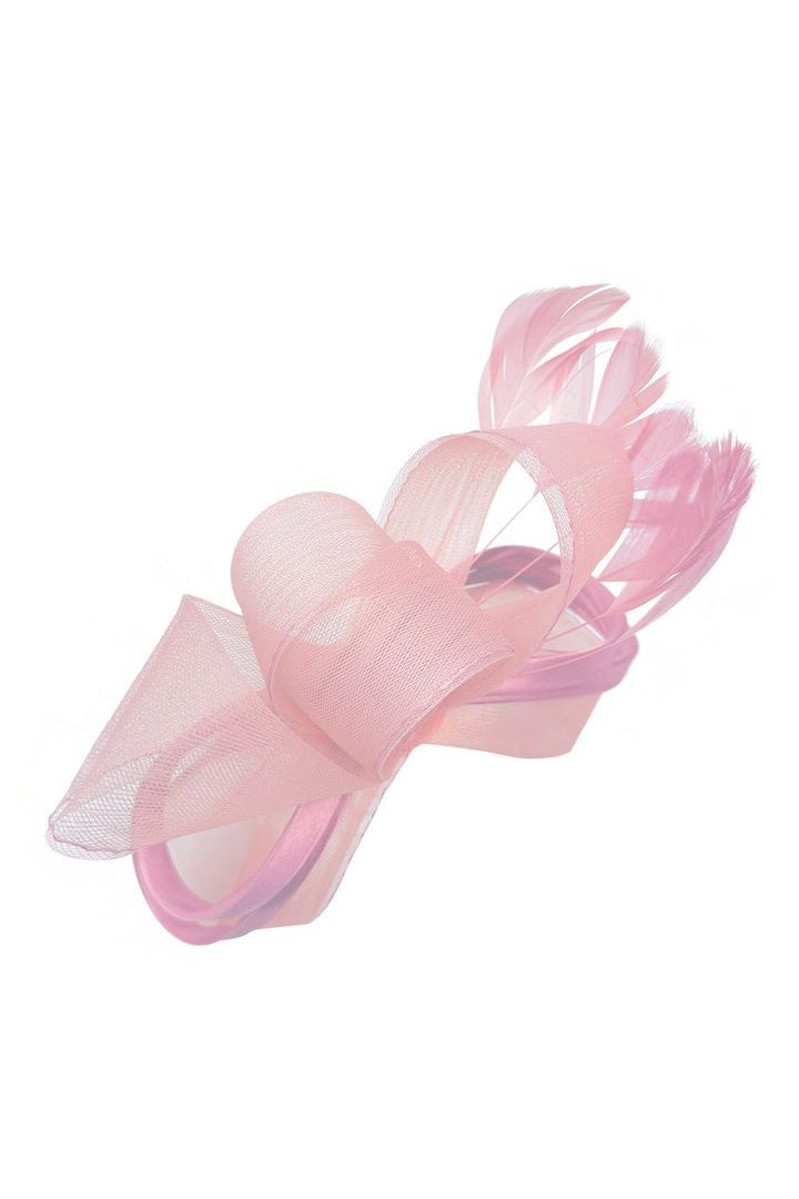 Bow Shaped Fascinator With Satin Loops & Feathers In Pink HA300809