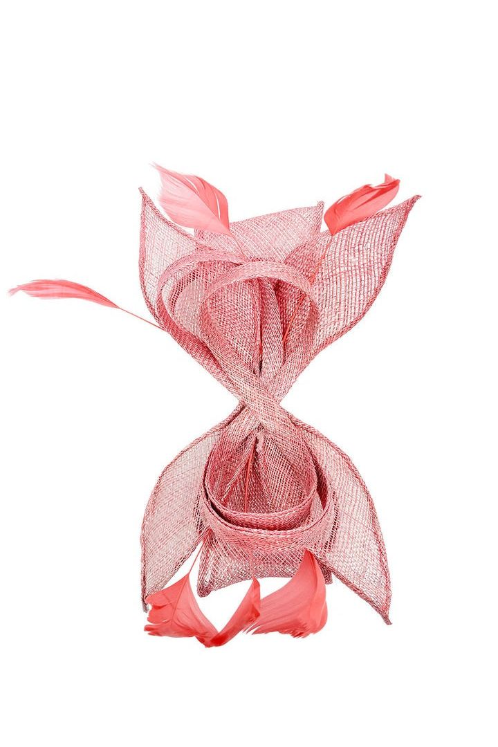 Bow Shaped Fascinator With Sinamay Curls & Feathers In Pink HA301009