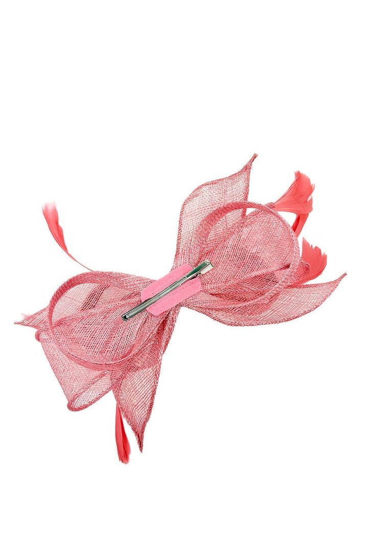 Bow Shaped Fascinator With Sinamay Curls & Feathers In Pink HA301009