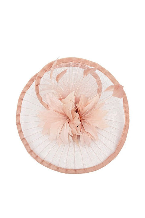 Spiral Circular Brim Fascinator With Feathers Burst In Pink by SVNX