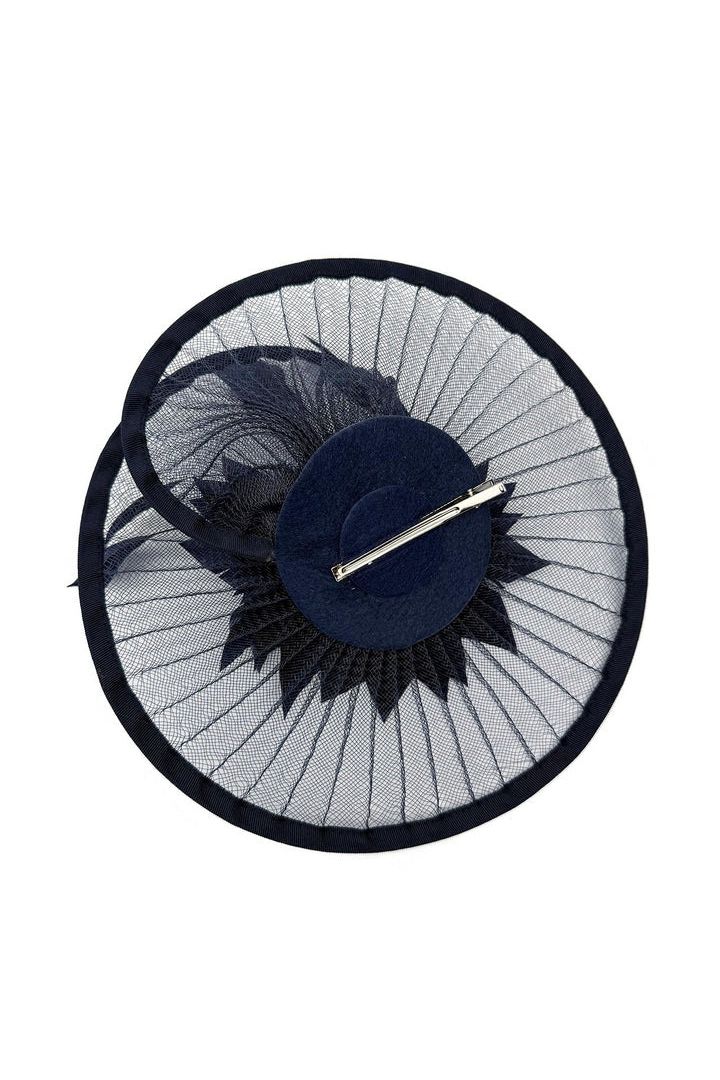 Spiral Circular Brim Fascinator With Feathers Burst In Navy HA301115