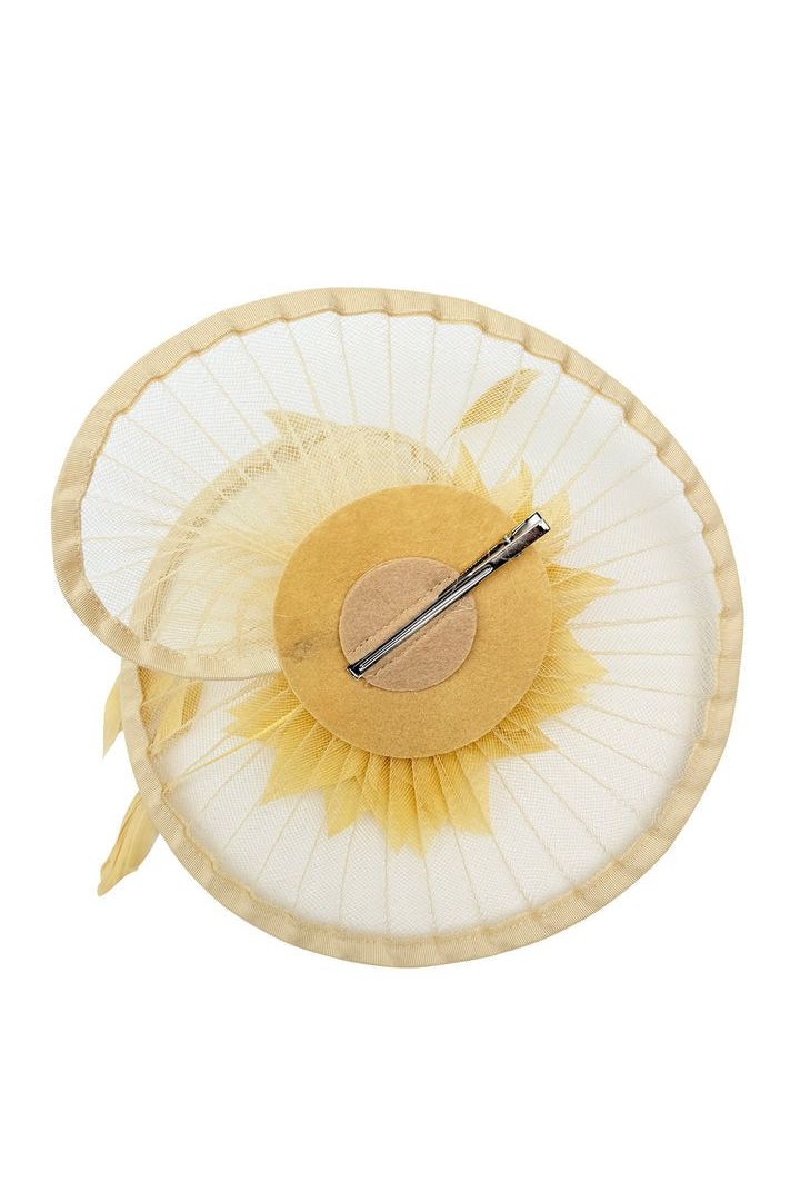 Spiral Circular Brim Fascinator With Feathers Burst In Beige HA301128