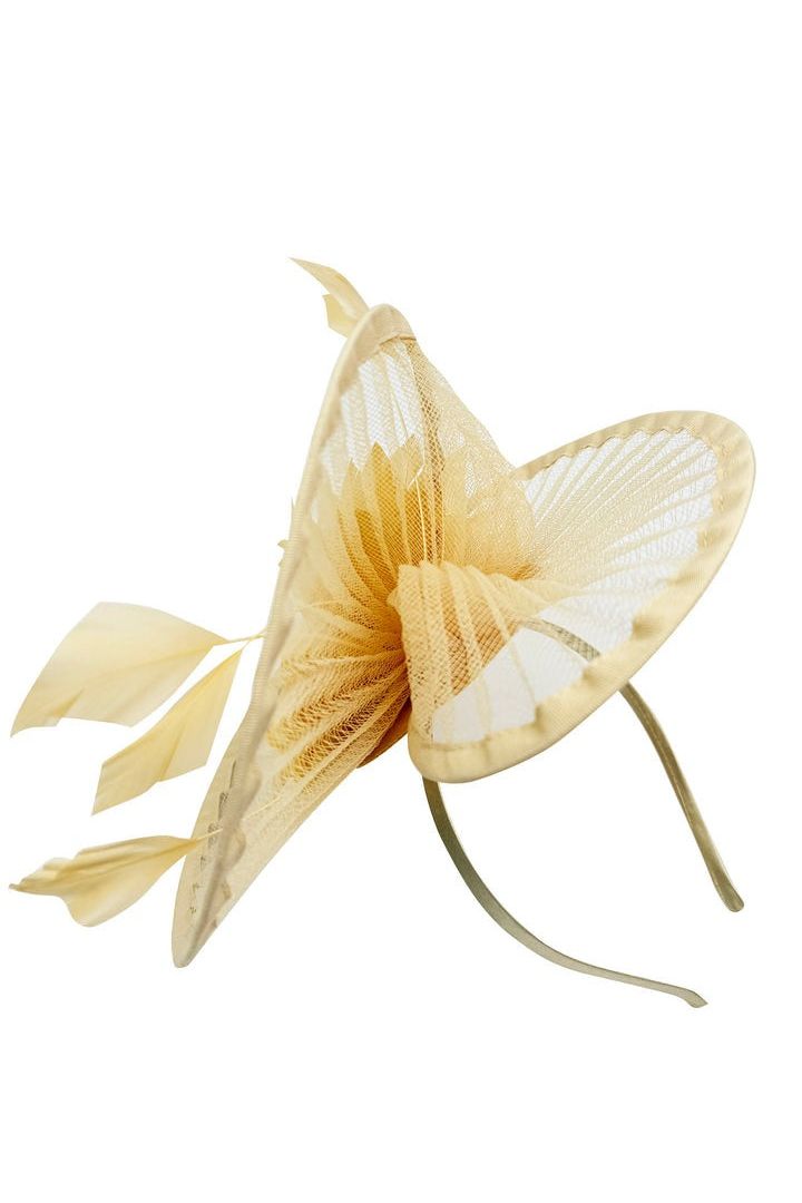 Spiral Circular Brim Fascinator With Feathers Burst In Beige HA301128