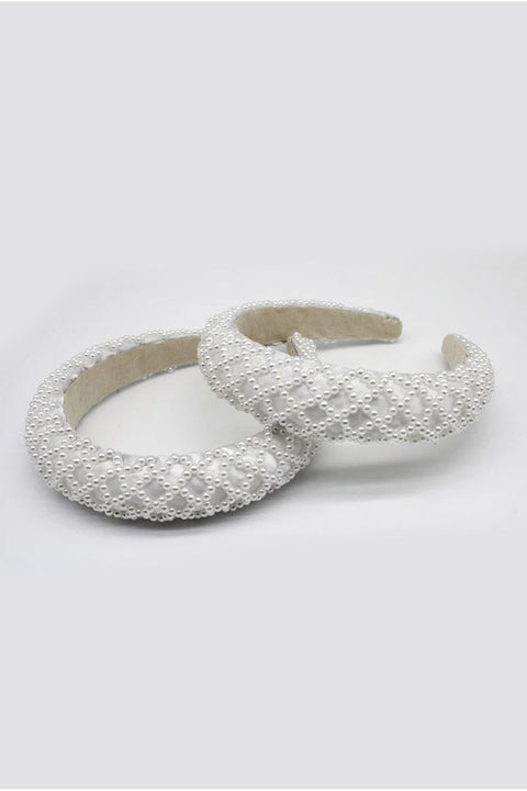 White Pearl Lattice Style Headband by SVNX