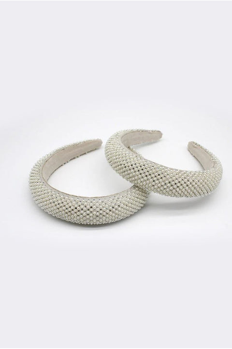 Ivory Pearls And Rhinestone Headband by SVNX
