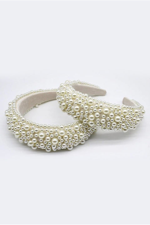 Ivory Mix Pearl Embellished Headband by SVNX