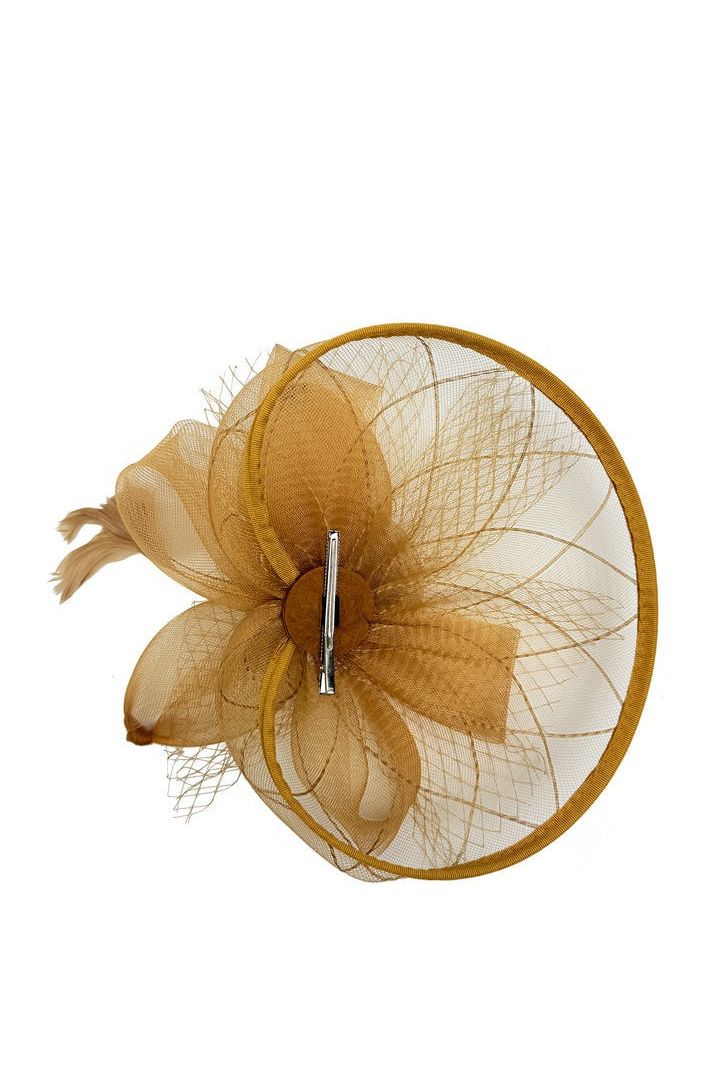 Floral Bow Mesh Detailing Fascinator In Beige HA302128