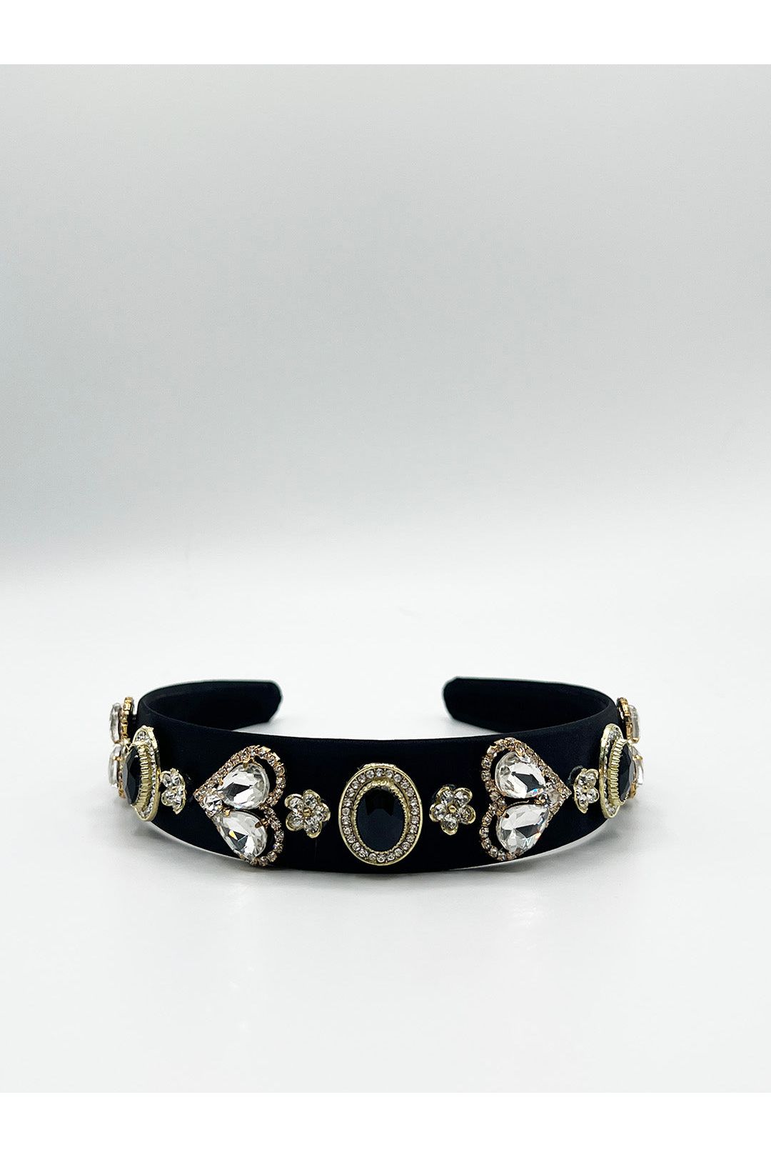 Heart Embellished Headband In Black HA310202