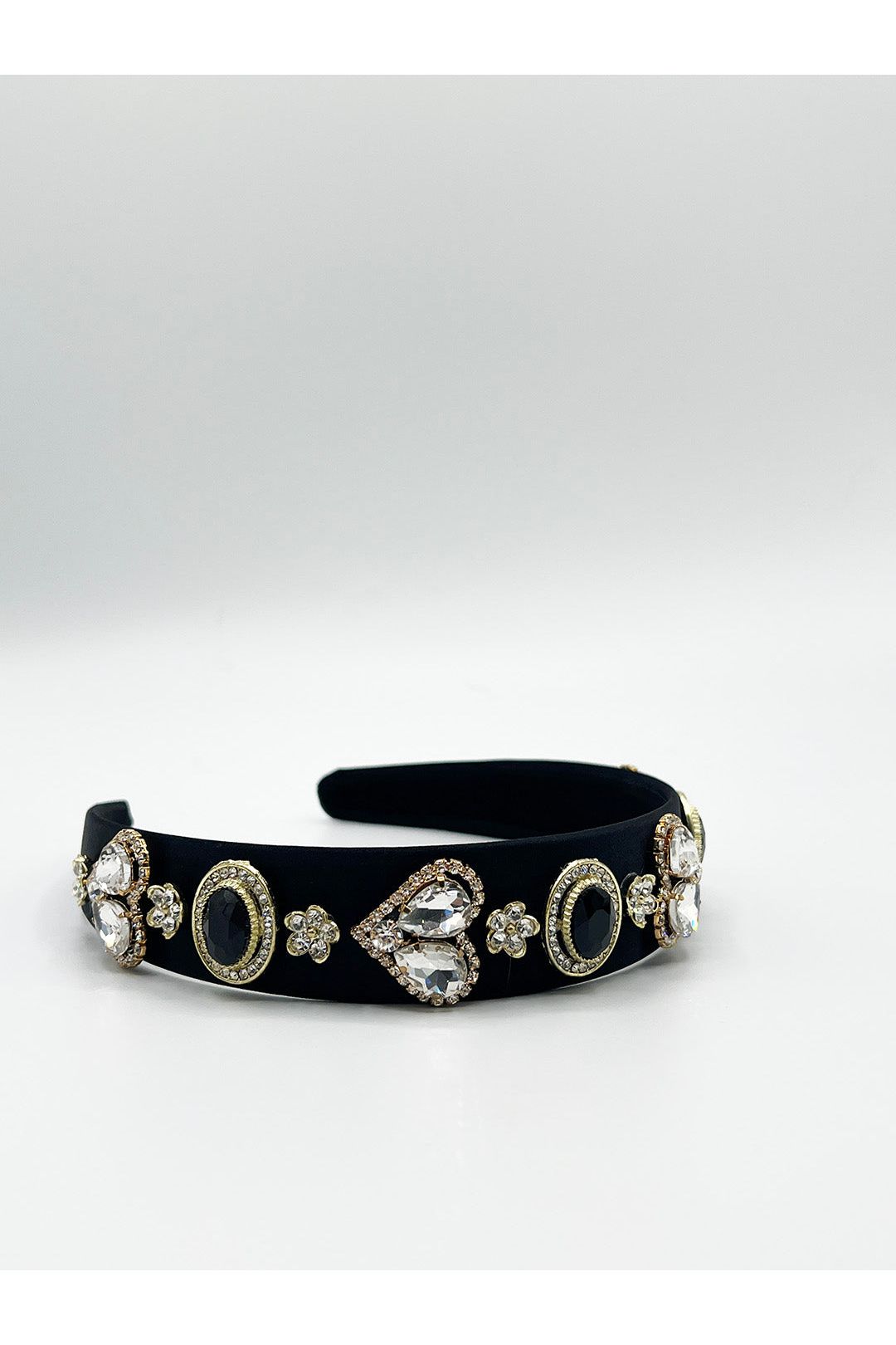 Heart Embellished Headband In Black HA310202