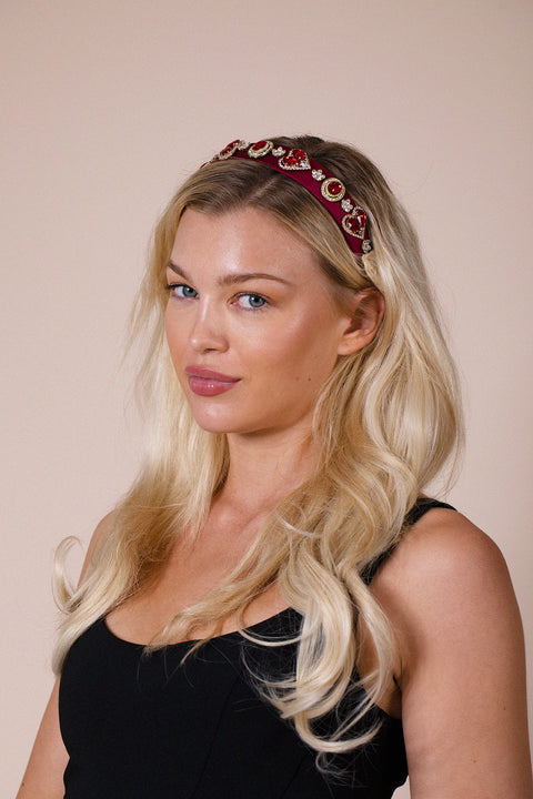 Heart Embellished Headband In Red by SVNX