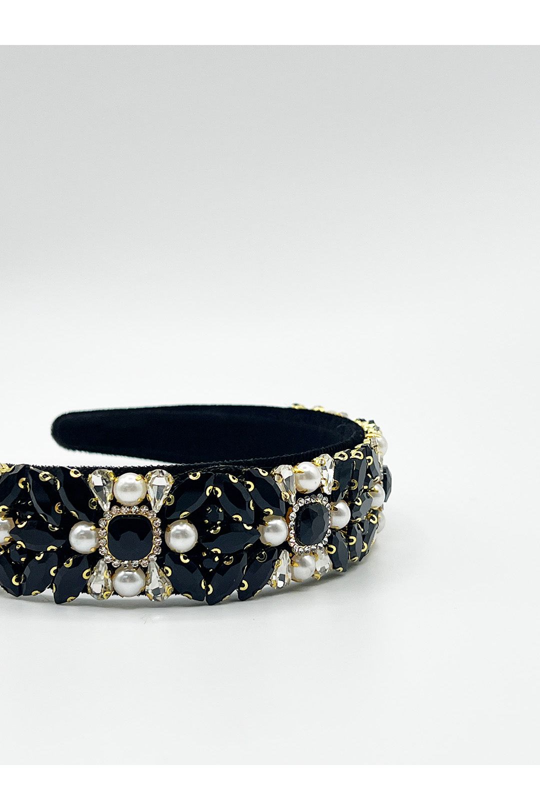 Embellished Crystal Headband In Black HA310302