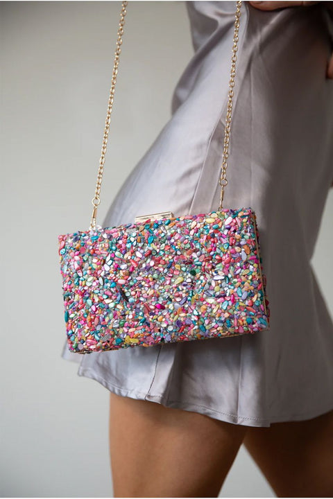 Embellished Square Clutch Bag In Multi by SVNX