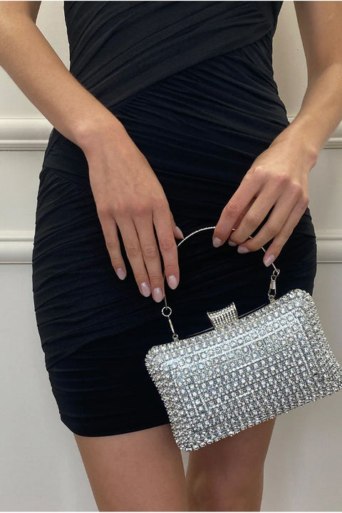 Silver Diamante Clutch Bag by SVNX