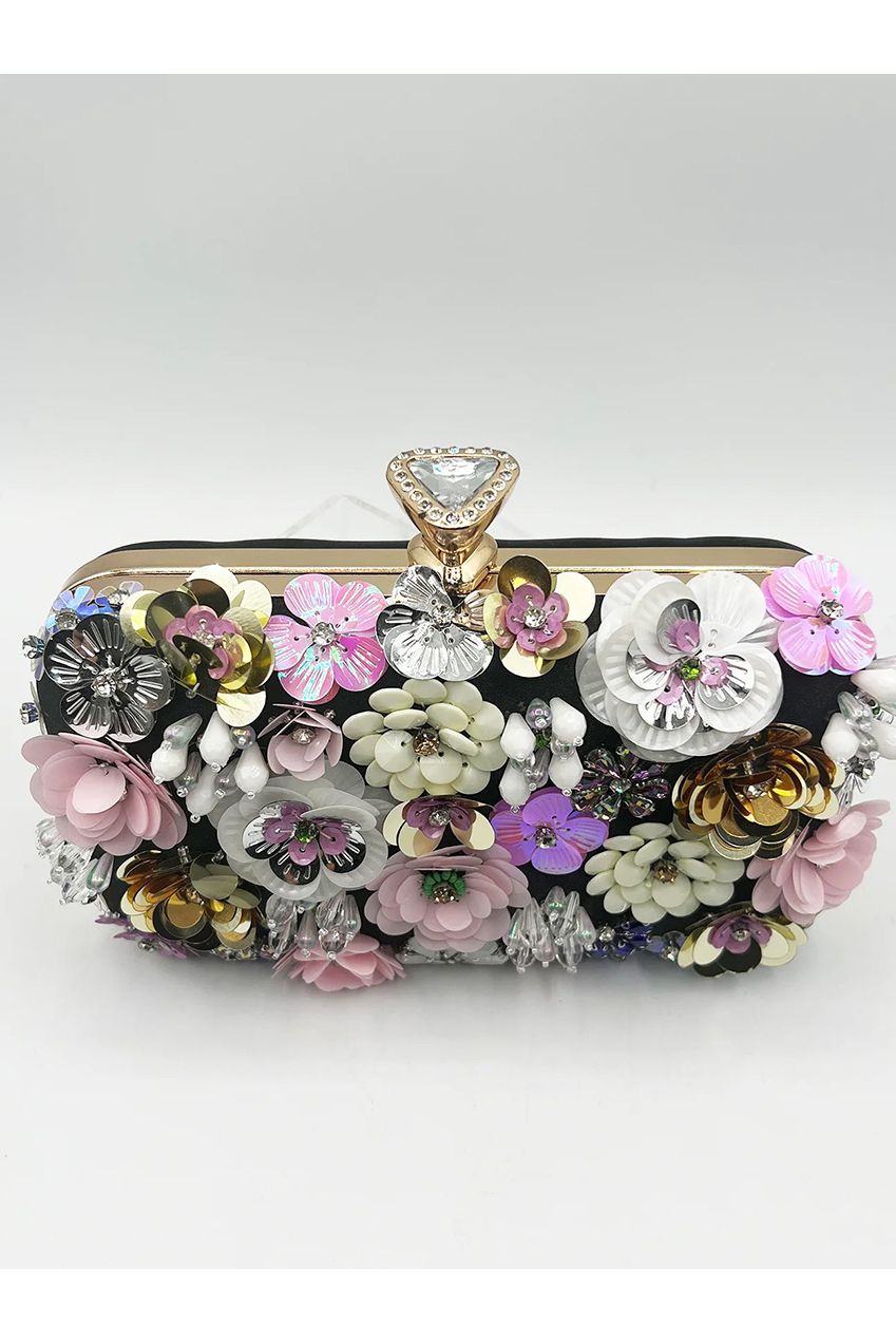 Black Floral Applique Clutch Bag HB323302