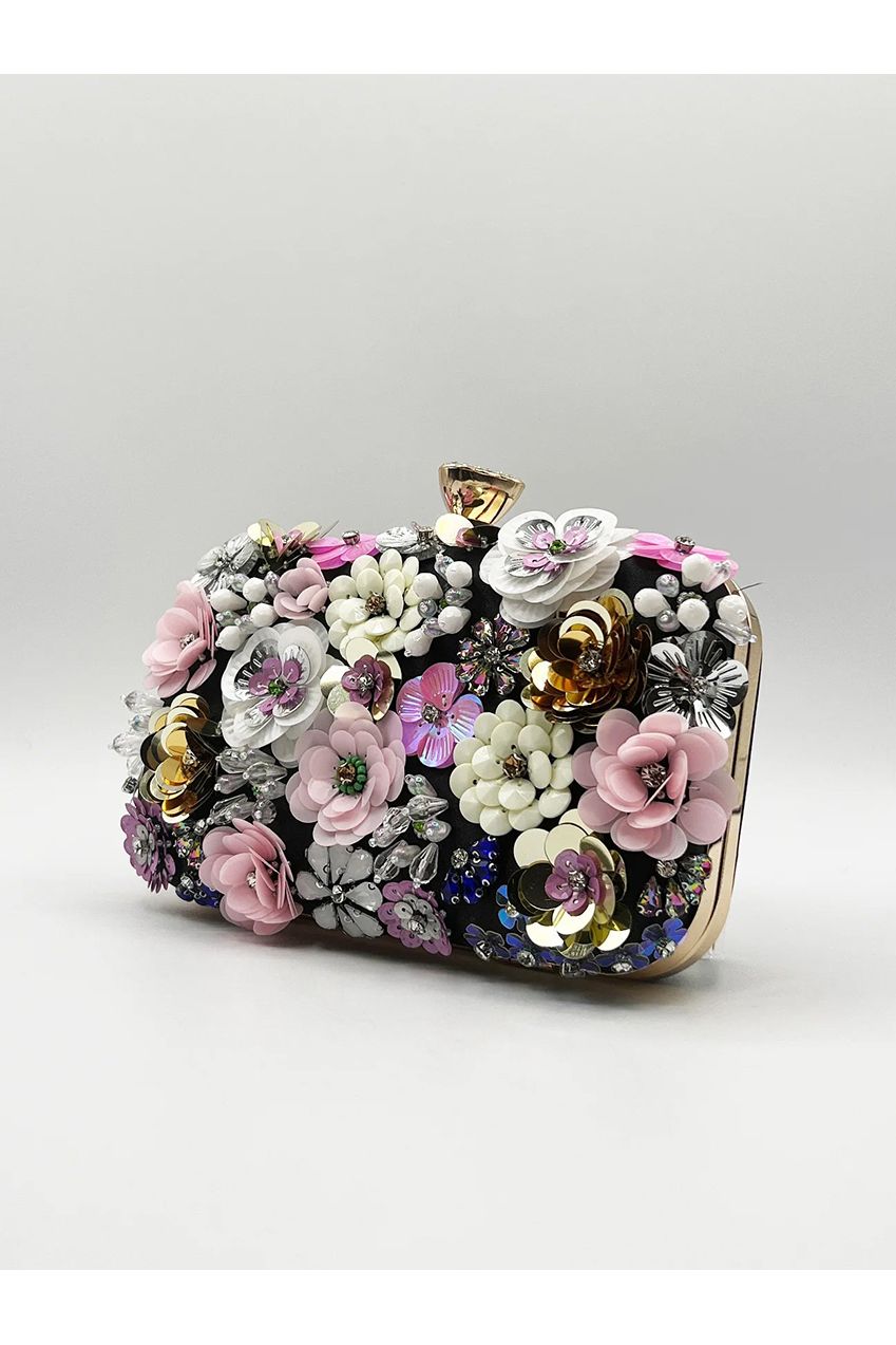 Black Floral Applique Clutch Bag HB323302