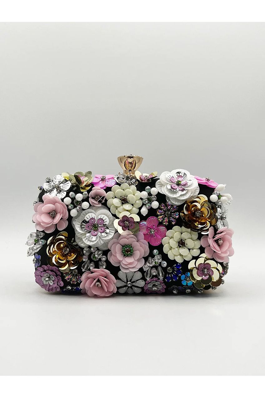 Black Floral Applique Clutch Bag HB323302