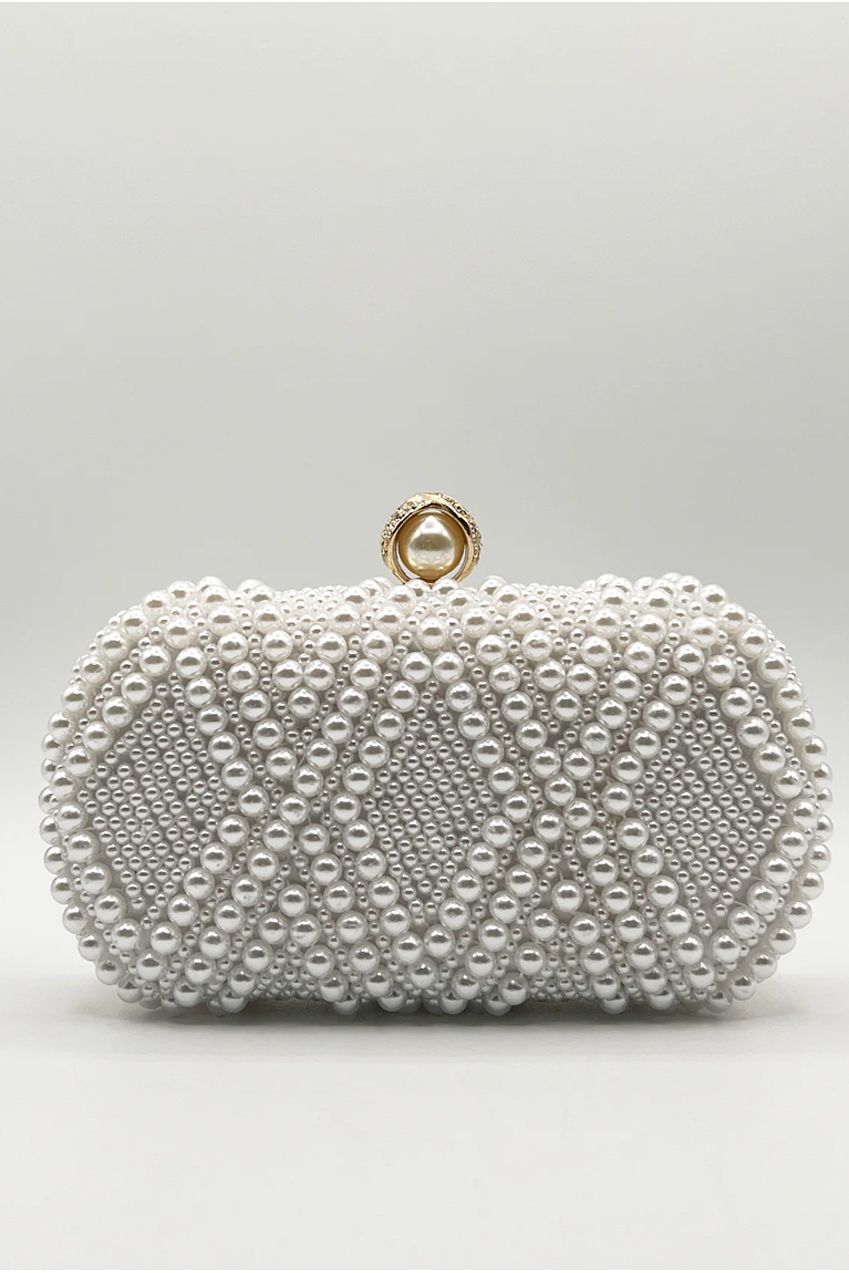 White Pearl Beaded Clutch Bag HB324407
