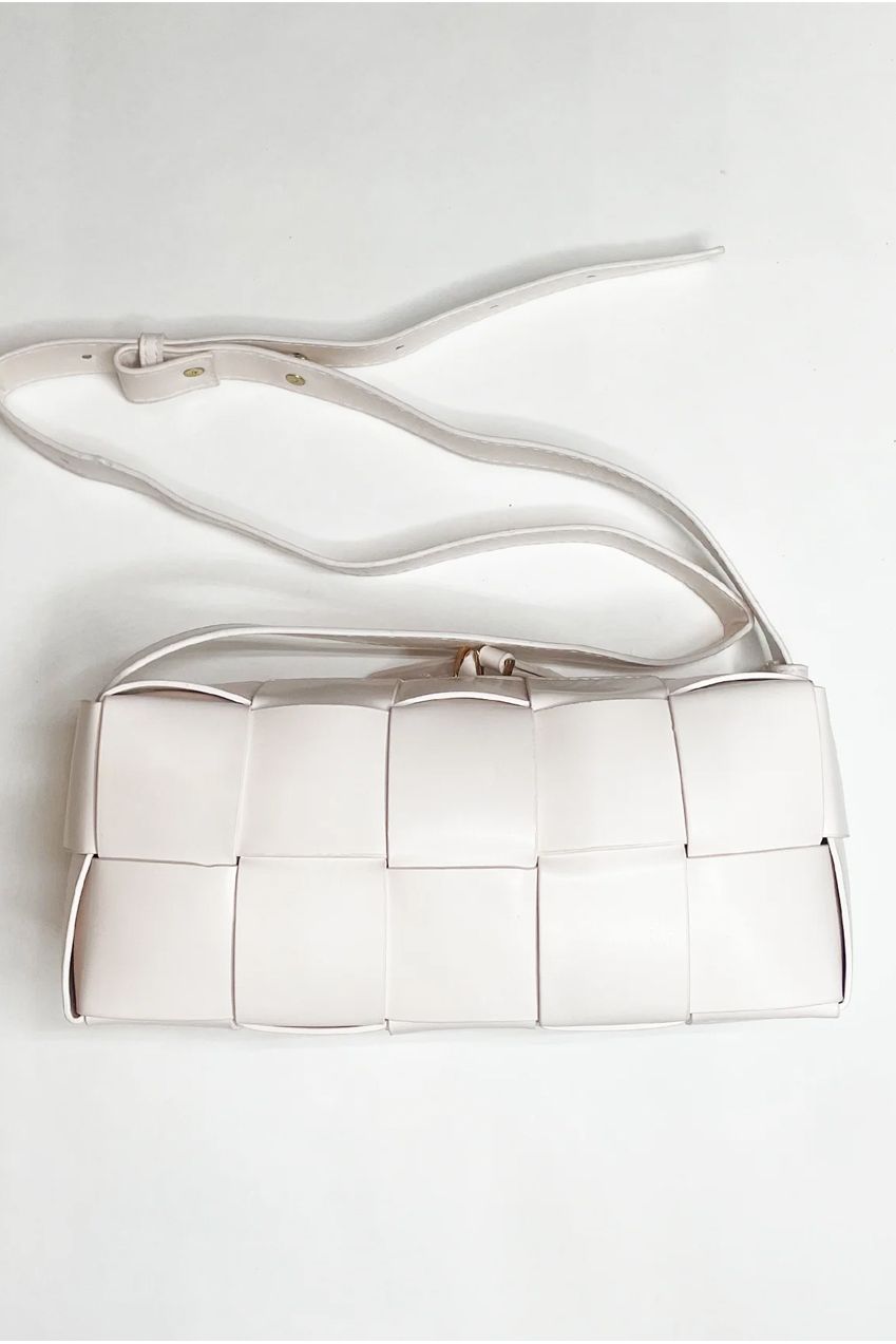 Woven PU Shoulder Bag In Cream HB325630