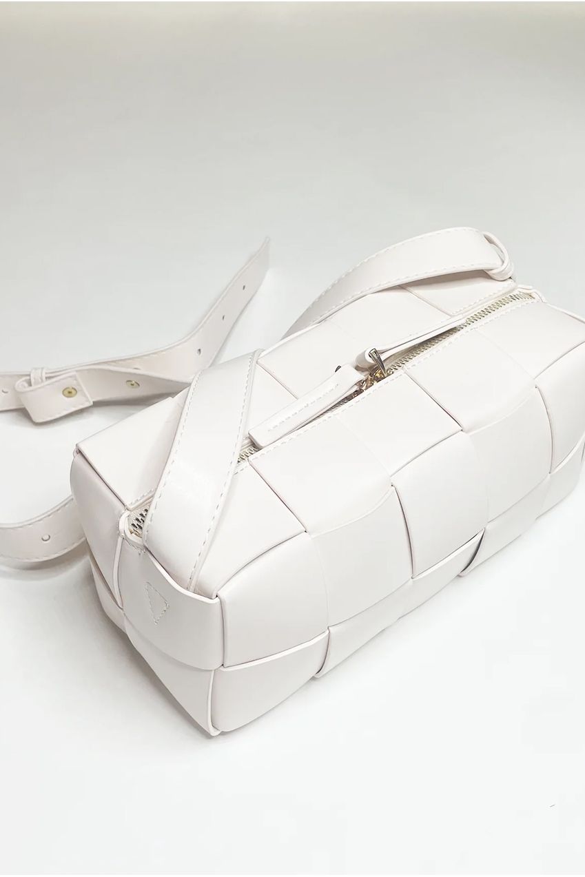 Woven PU Shoulder Bag In Cream HB325630