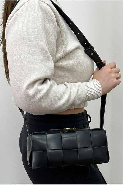 Woven PU Shoulder Bag In Black by SVNX