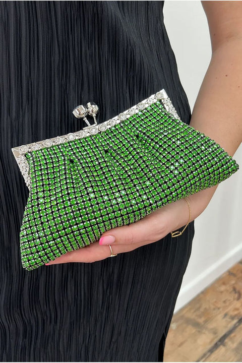 Green Crystal Clutch Bag by SVNX