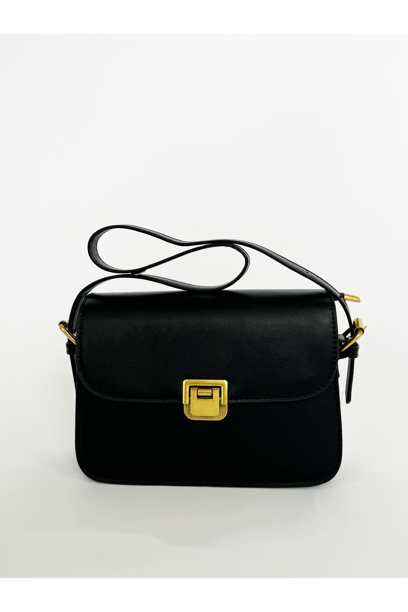 Black Shoulder Bag With Gold Clasp Fastening HB329102