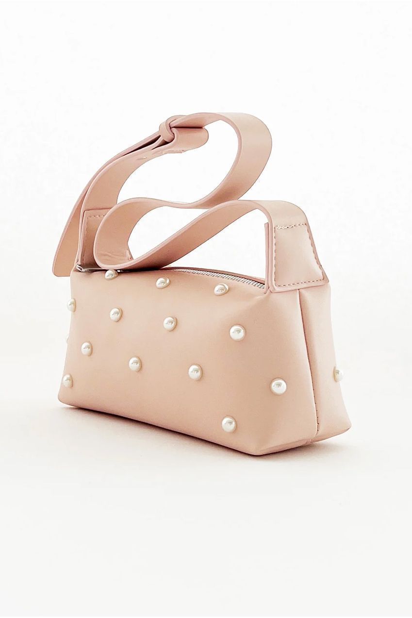 Pink Shoulder Bag With Pearl Studs HB329409