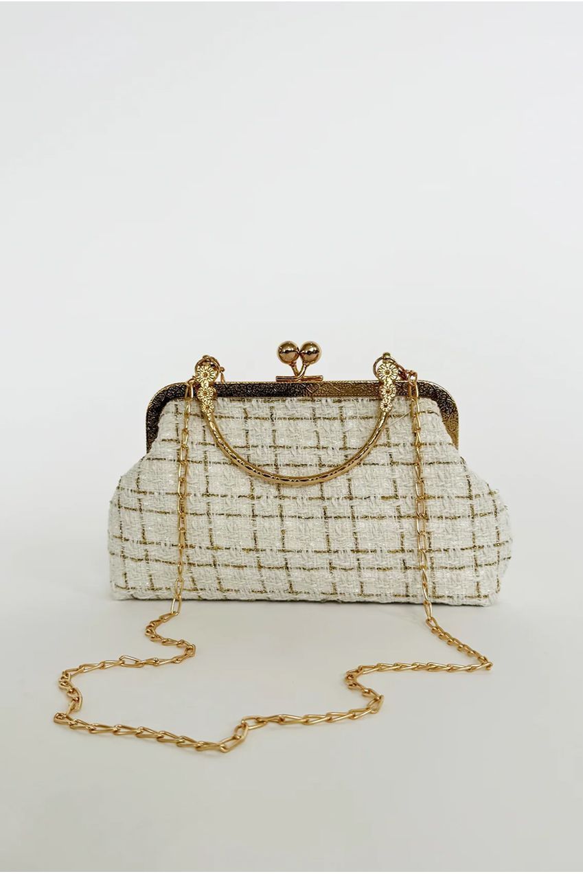 White And Gold Boucle Cross Body Bag HB329807