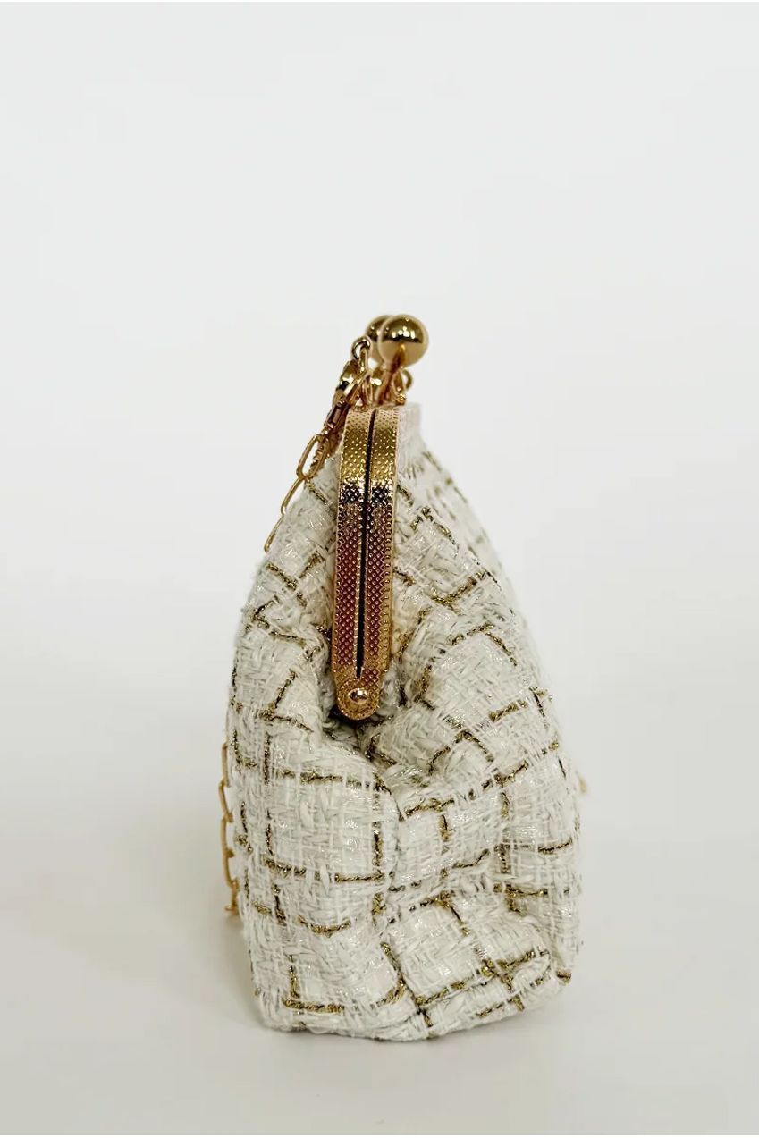 White And Gold Boucle Cross Body Bag HB329807