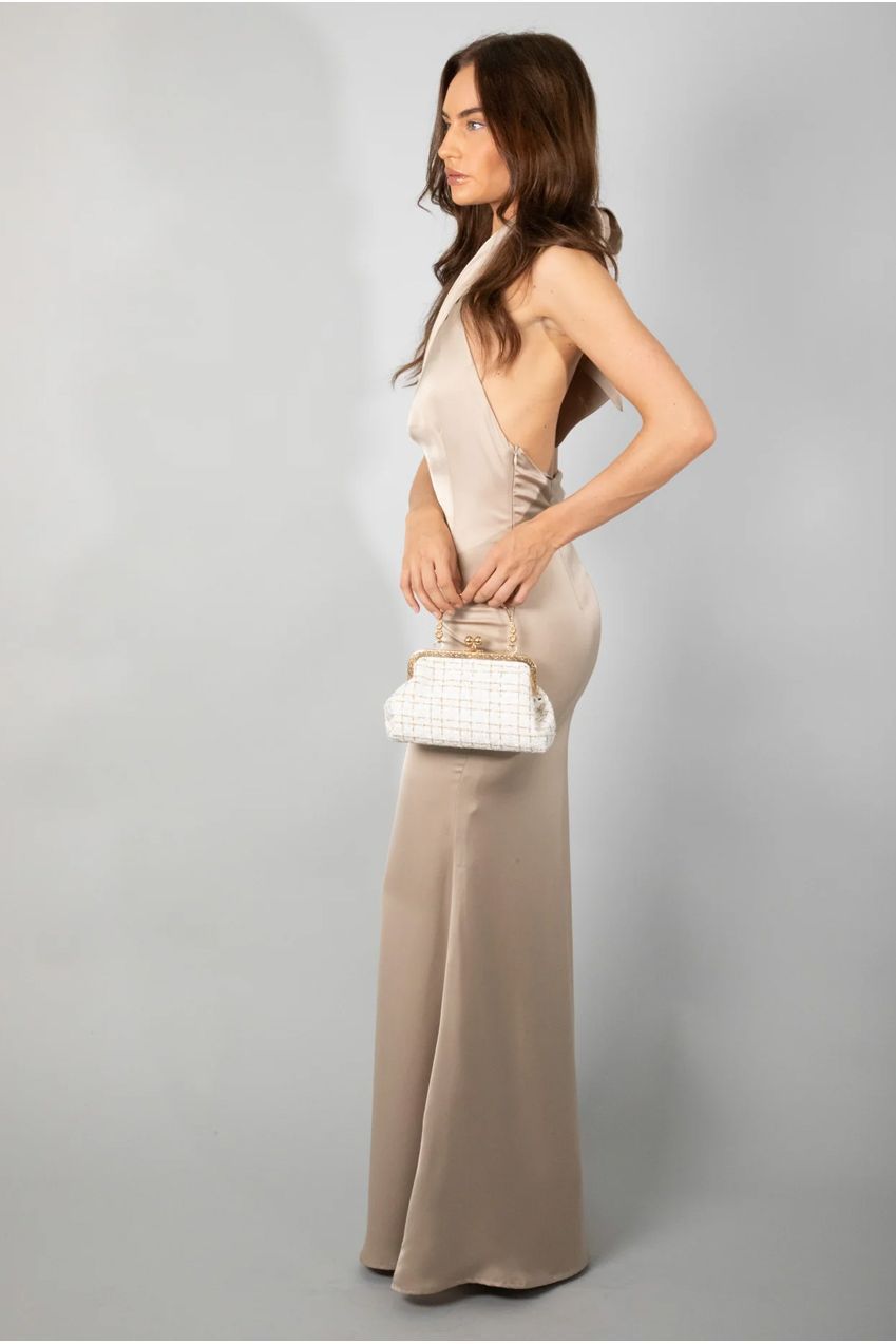 White And Gold Boucle Cross Body Bag HB329807