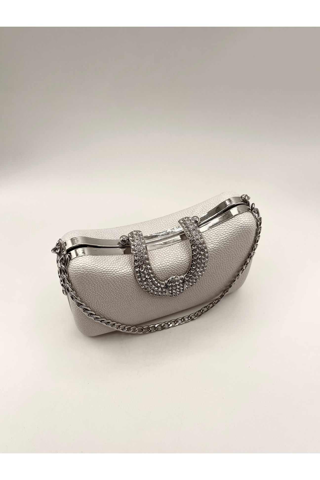 Shimmer Grab Bag With Double Chain Strap Silver HB331021