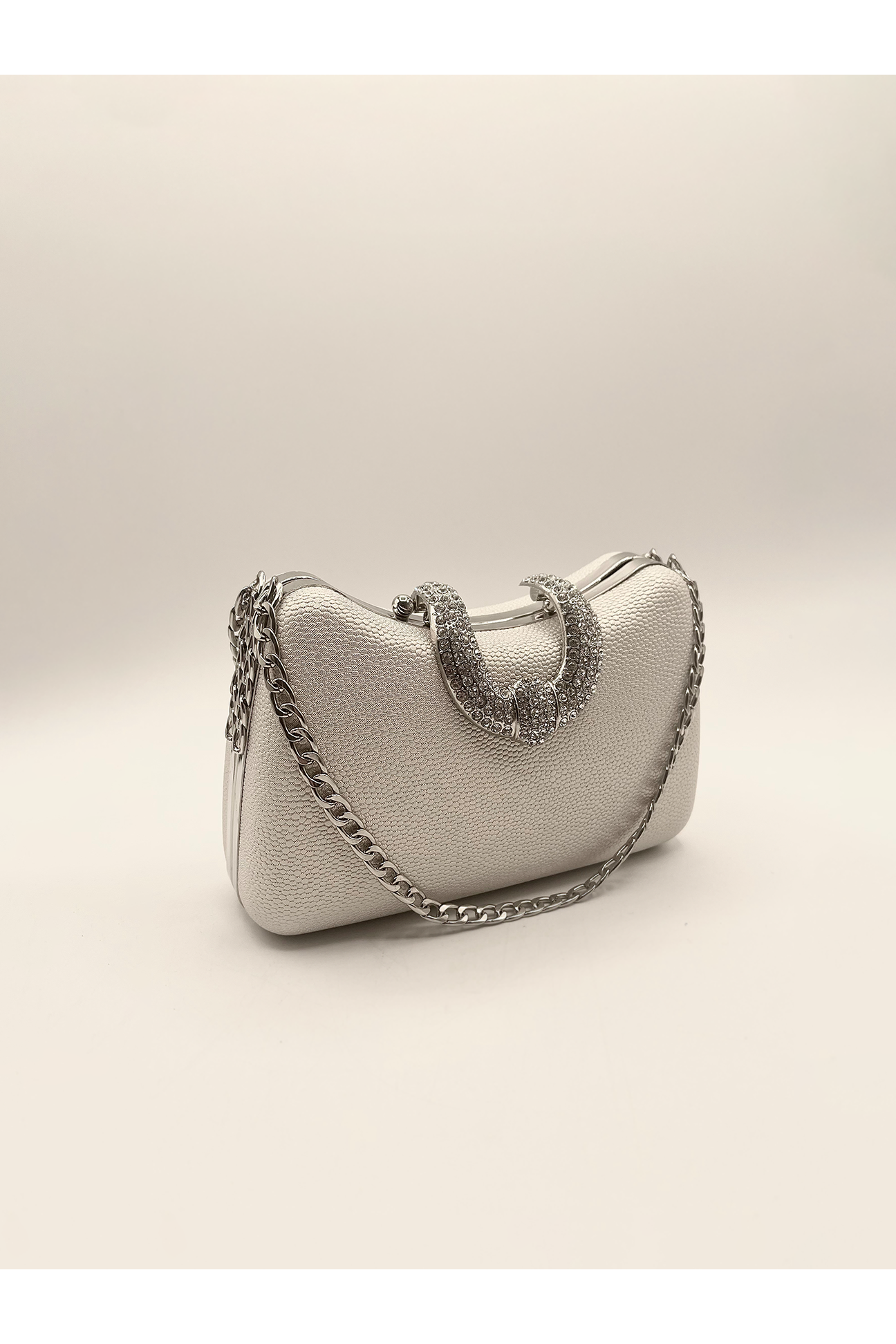 Shimmer Grab Bag With Double Chain Strap Silver HB331021