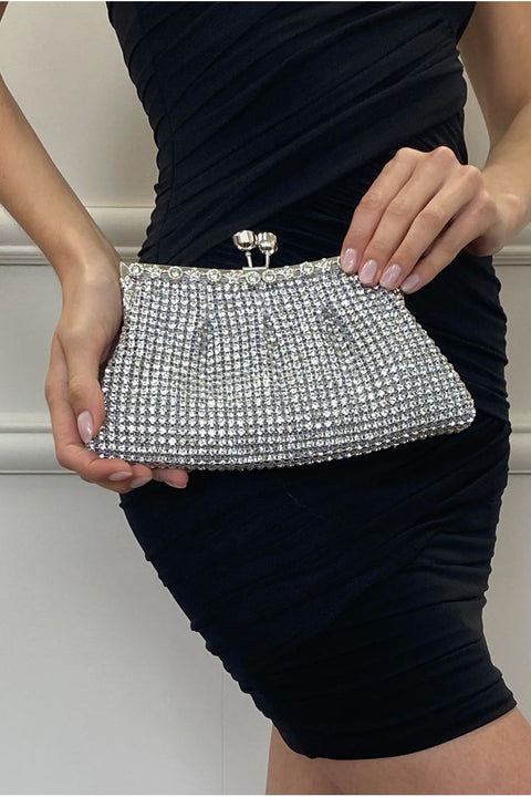 Silver Crystal Clutch Bag by SVNX