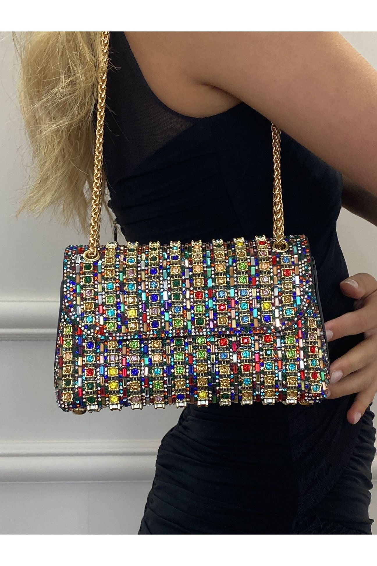 Multicolour Embellished Shoulder Bag HB331901
