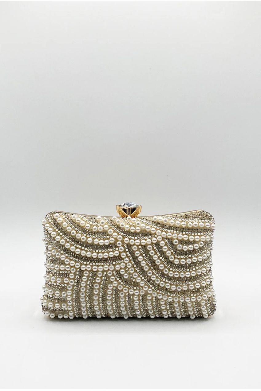 Luxurious Gold Pearl Embellished Clutch Bag HB332024