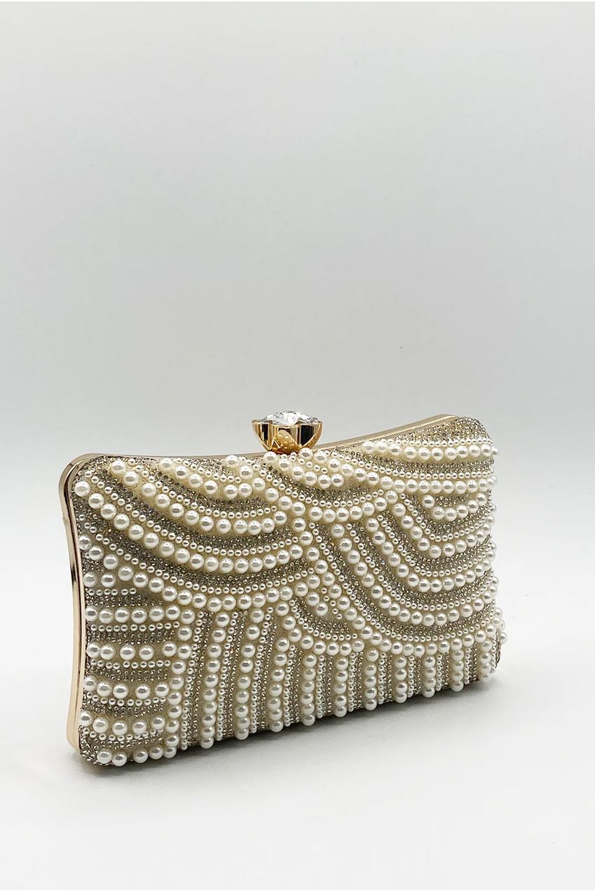 Luxurious Gold Pearl Embellished Clutch Bag HB332024