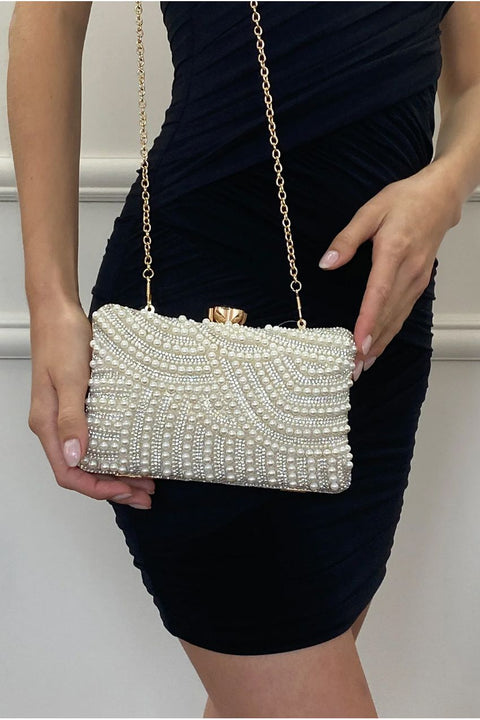 Luxurious Gold Pearl Embellished Clutch Bag by SVNX
