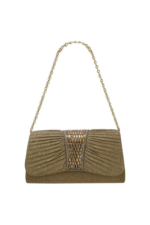 Diamante Glittery Clutch In Light Gold by SVNX